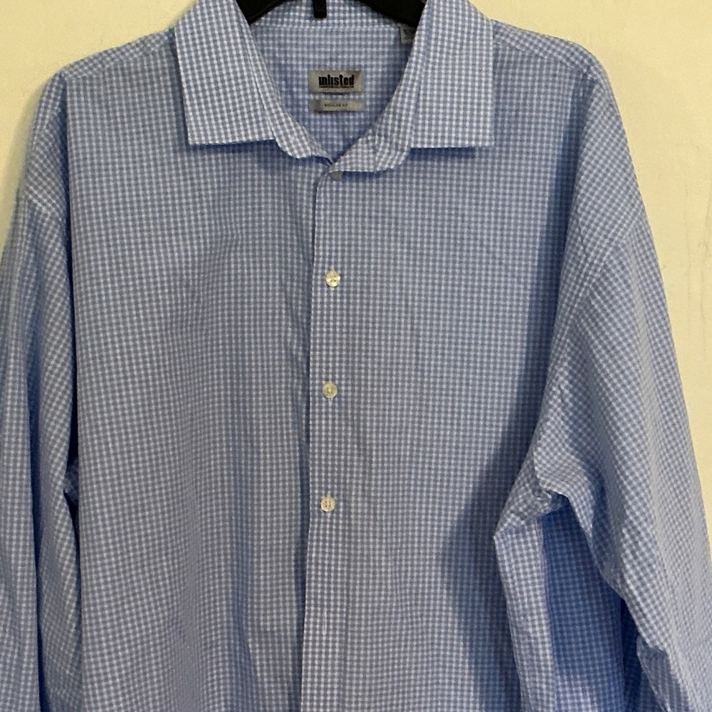 Unlisted Kenneth Cole Mens Blue Gingham Regular Fit 18-18 1/2 34/35